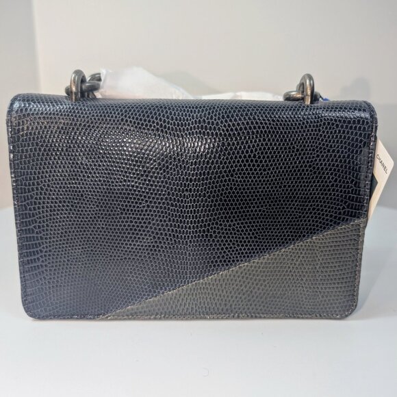 Chanel Blue and Grey Patchwork Lizard Skin Box Bag - Picture 4 of 16